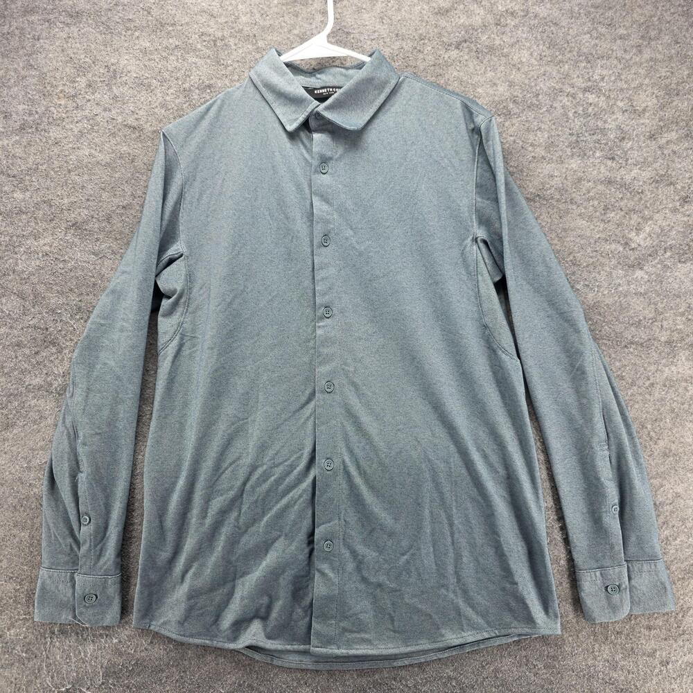 Kenneth Cole Shirt Mens S Gray Long Sleeve Button Up Knit Polyester Blend